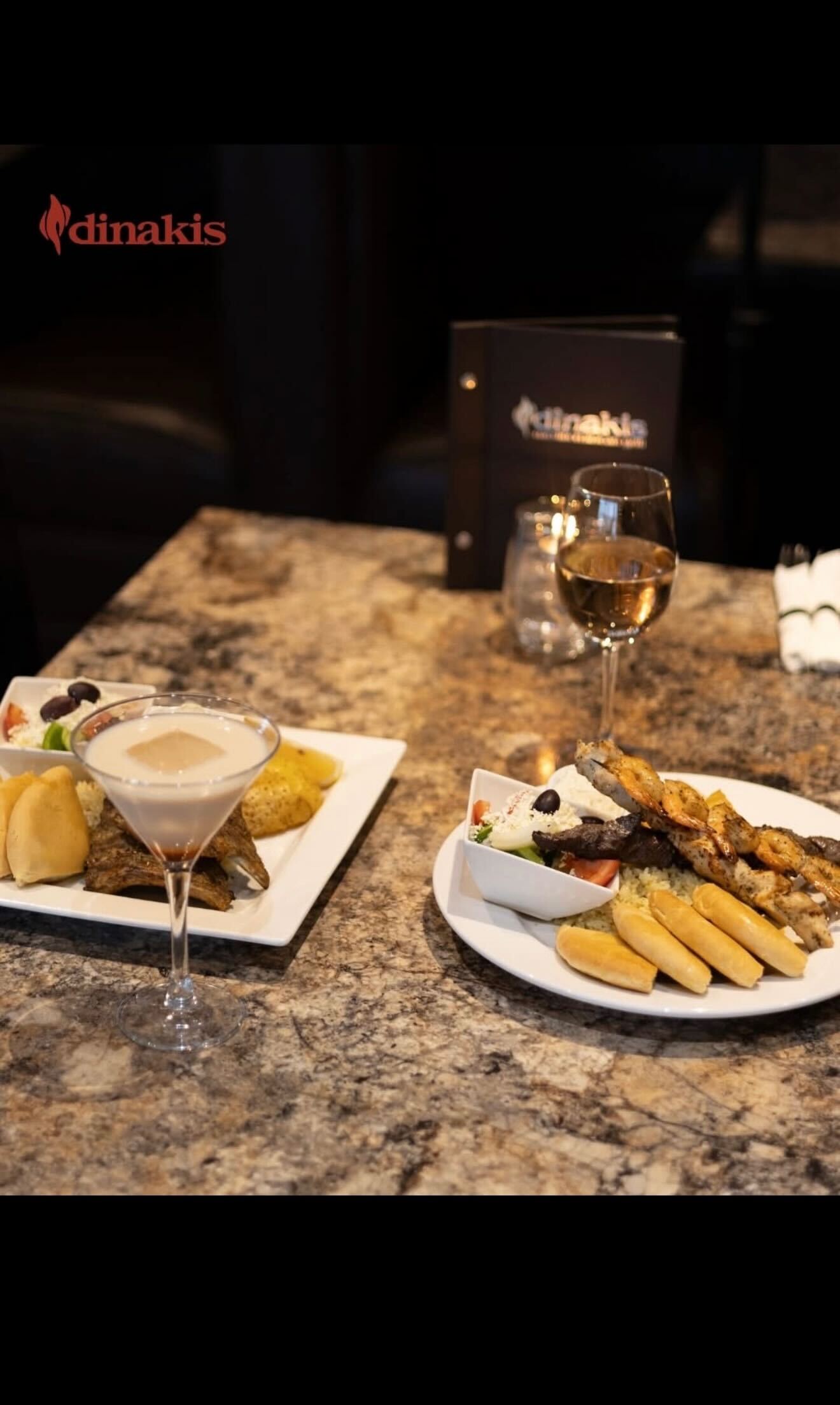 A dinner table inside Dinakis Mediterranean Grill